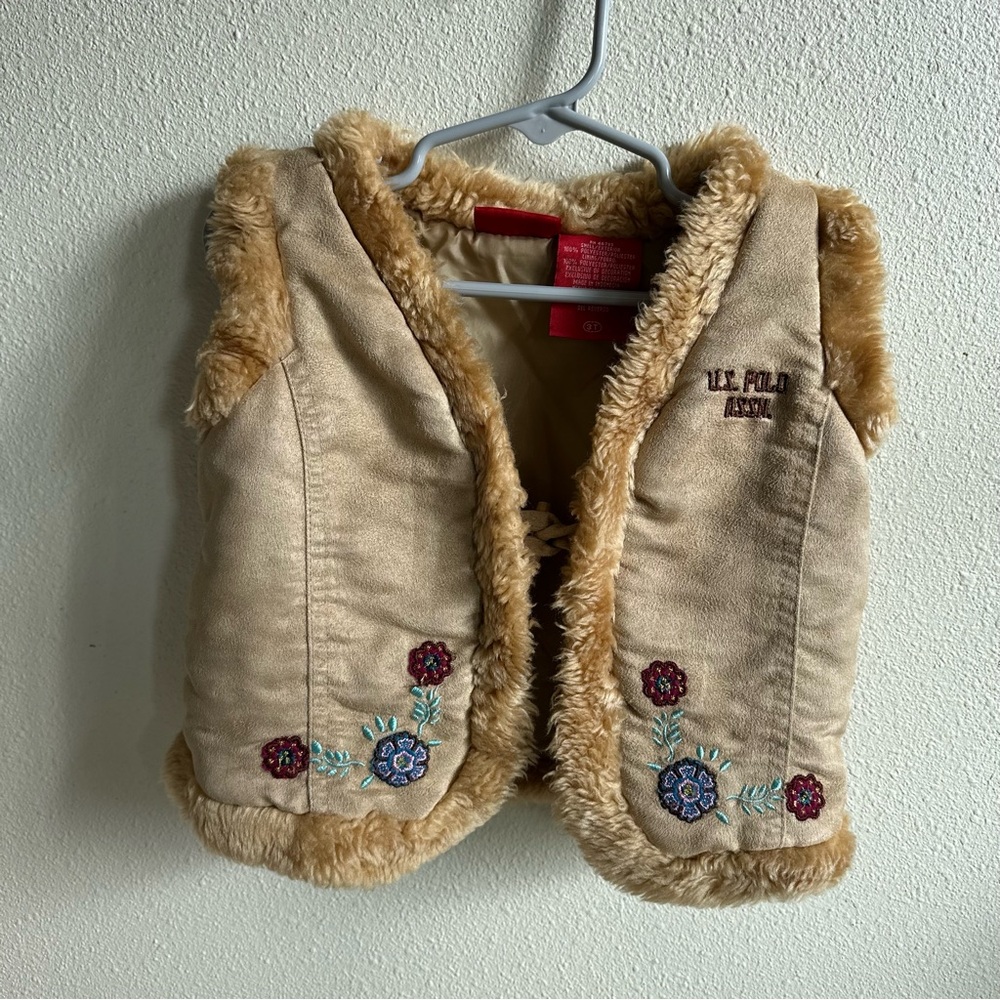 Kids U.S. Polo Assn. Tan Vest with Faux Fur Trim